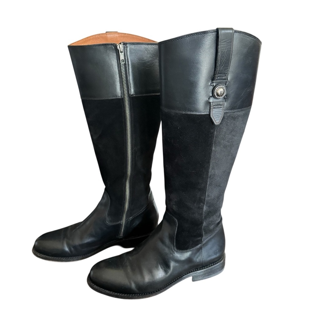 *Frye Black Leather & Suede Tall Riding Boots w/ Zipper - Size 9